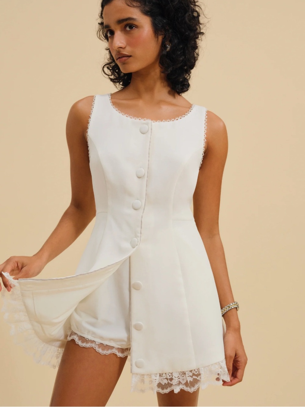 For Love And Lemons Ivory Lace-Trim Mini Dress - Picture 2 of 2